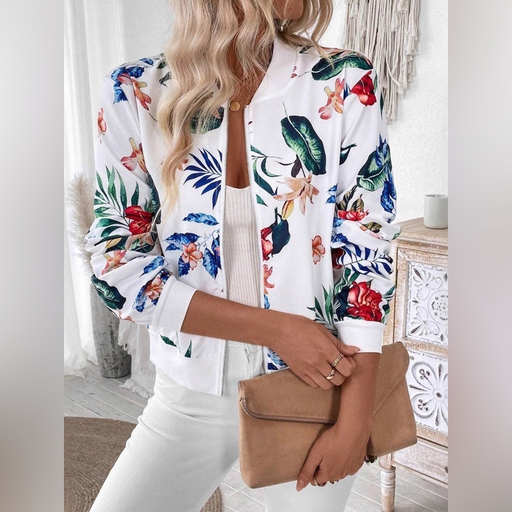 Printed Zip Up Long Sleeve Jacket